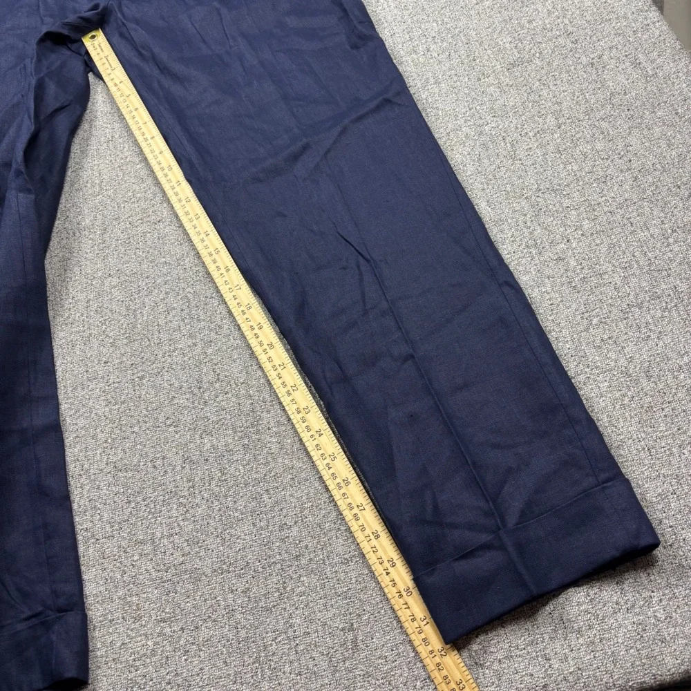 Collars & Co. Trousers Mens 38x32 Amalfi Navy Blue Linen Pleated Side Adjusters